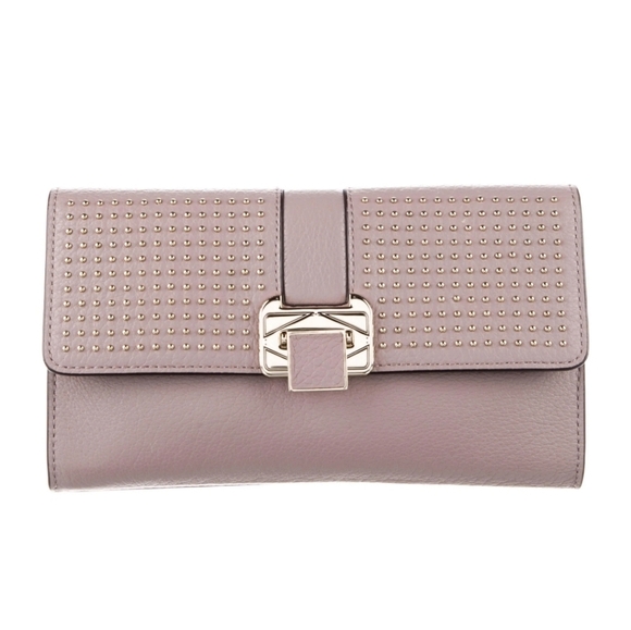 Rebecca Minkoff Cocoa Lavender Leather Studded Silvertone Clutch Handbag - Picture 1 of 13